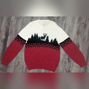 Dockers Red and White Crewneck Sweater with Deer Design